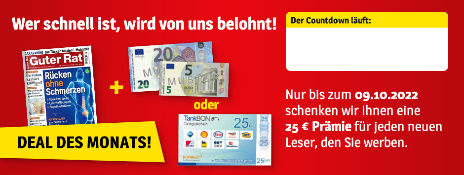Countdown Aktion Leser werben + 25 € Amazon Gutschein sichern!